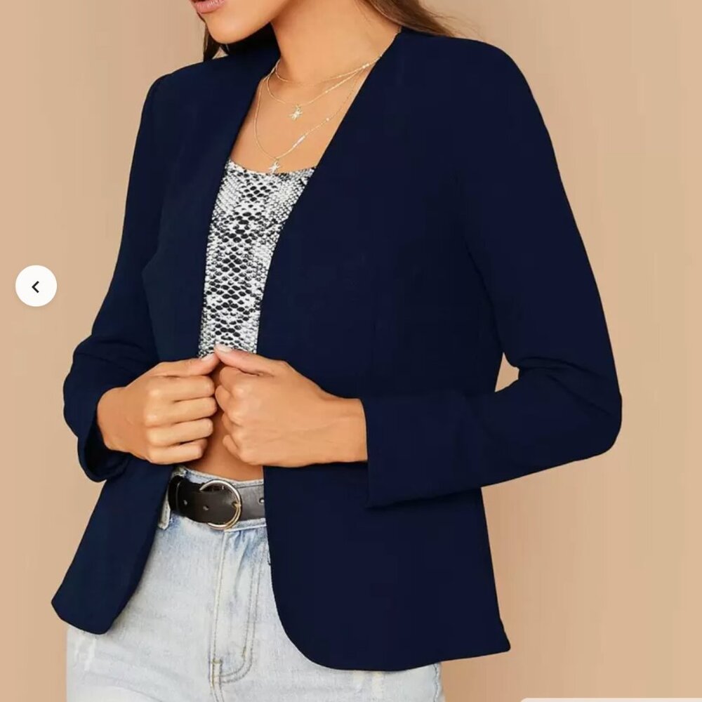 Small SHEIN Privé Open Front Navy Blue Blazer